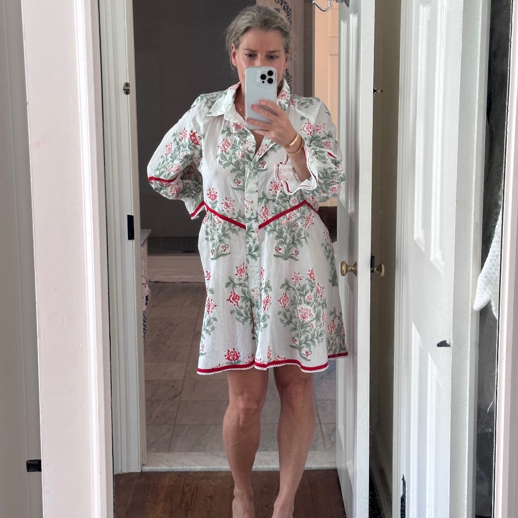 Juliet Dunn Raglan Shirt Dress In Japanese Floral, Red And Sage Floral
